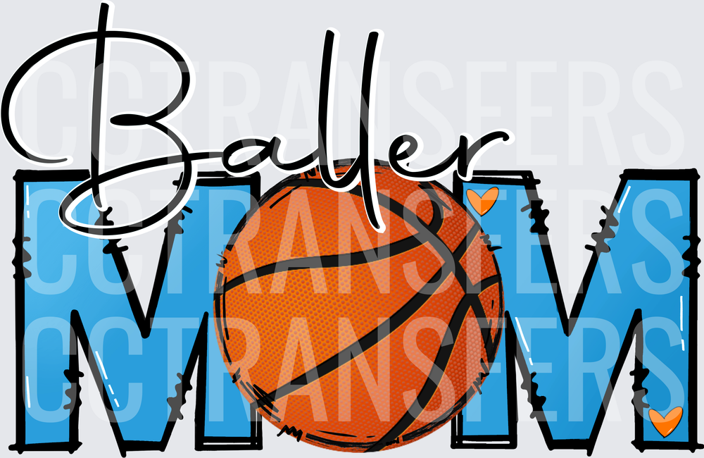 Baller Mom Basketball Script Lettering with Hearts (DTF)