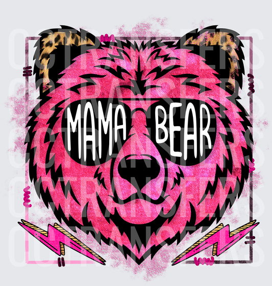 Pink Mama Bear Sunglasses Leopard Ears Lightning Bolts (DTF)