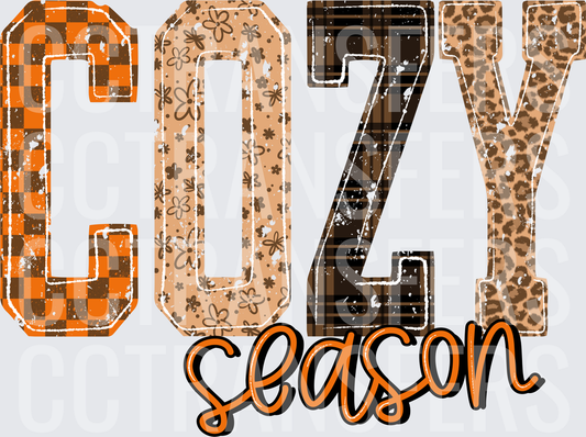 Cozy Season Mixed Pattern Varsity Letters Fall DTF