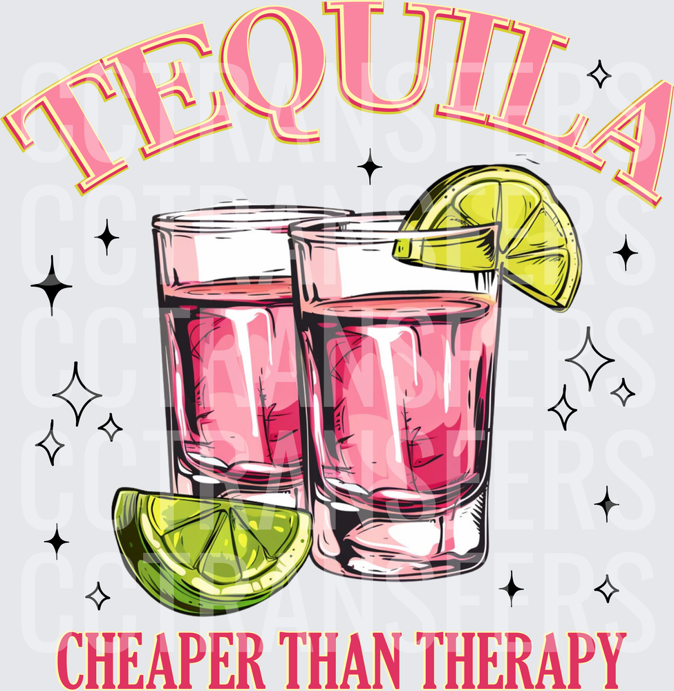 Tequila Cheaper Than Therapy Pink Shot Glasses Lime (DTF)