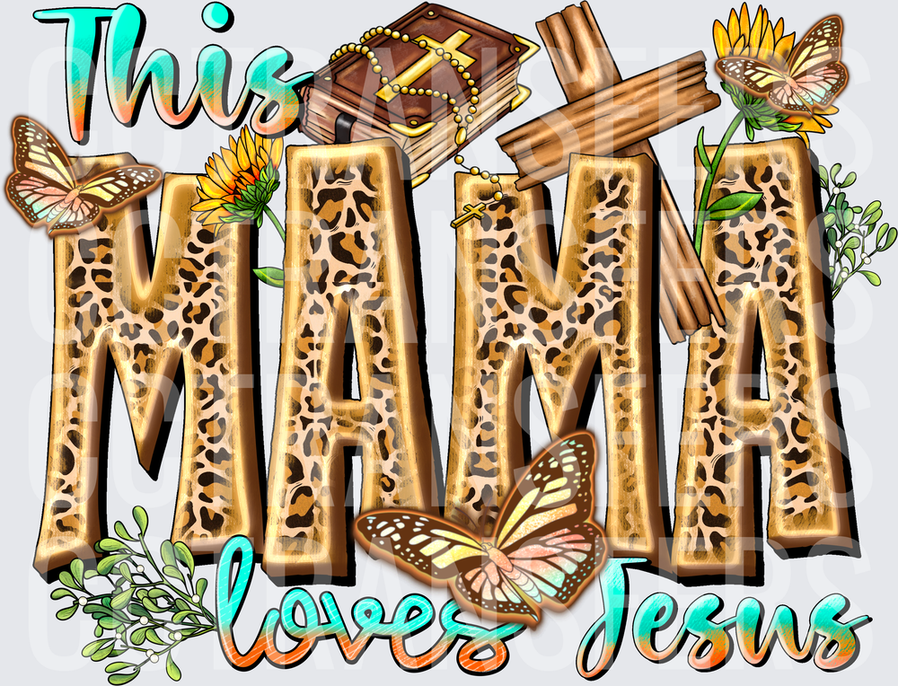 This Mama Loves Jesus Leopard Cross Bible Butterflies (DTF)