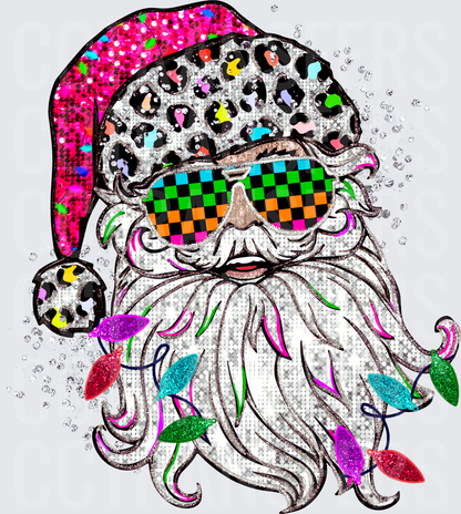 Glitter Santa Leopard Hat Checkered Shades Christmas Lights (DTF)