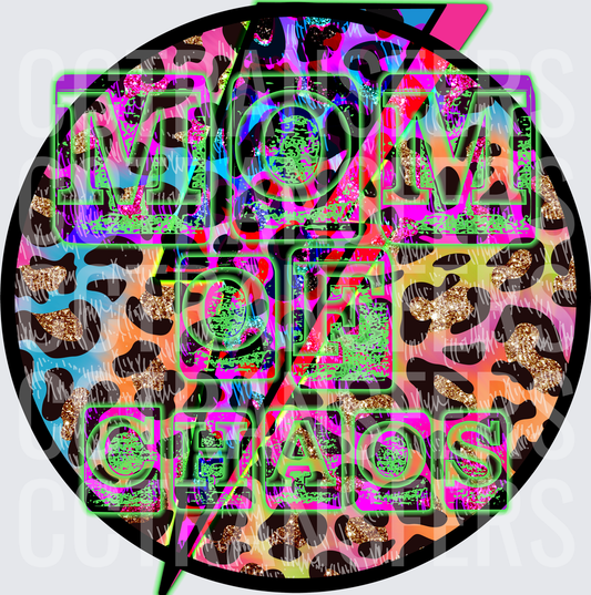 Mom of Chaos Neon Leopard Print Circle (DTF)