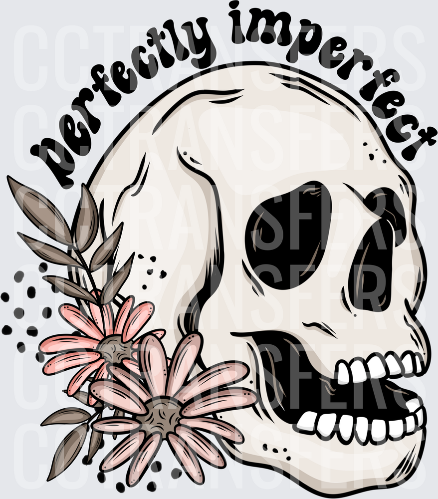 Perfectly Imperfect Floral Skull with Pink Daisies (DTF)