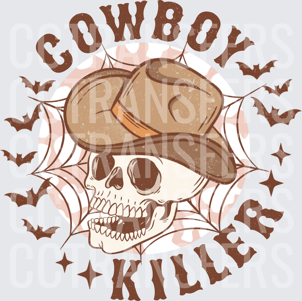 Cowboy Killer Skull Western Hat Bats Spider Web (DTF)