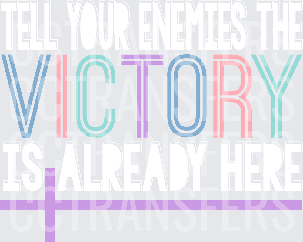 Pastel Multicolor VICTORY Text with Purple Cross (DTF)