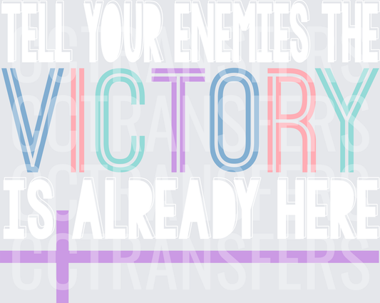 Pastel Multicolor VICTORY Text with Purple Cross (DTF)