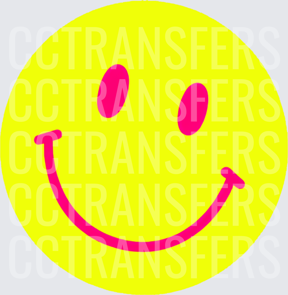 Neon Yellow Happy Face Hot Pink Smile (DTF)