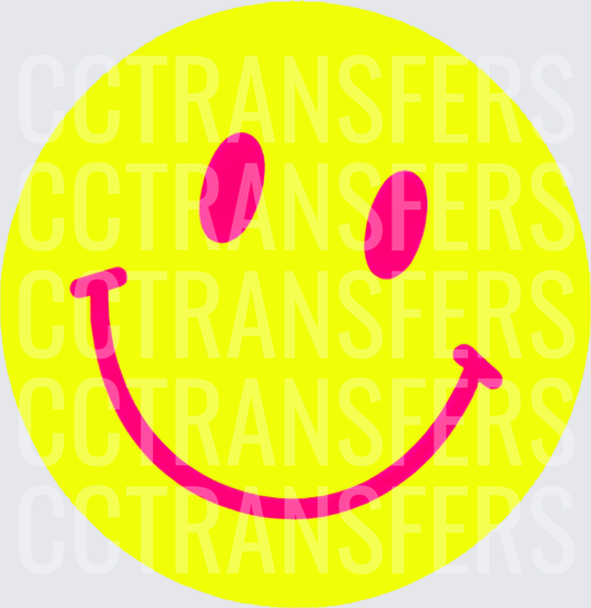 Neon Yellow Happy Face Hot Pink Smile (DTF)