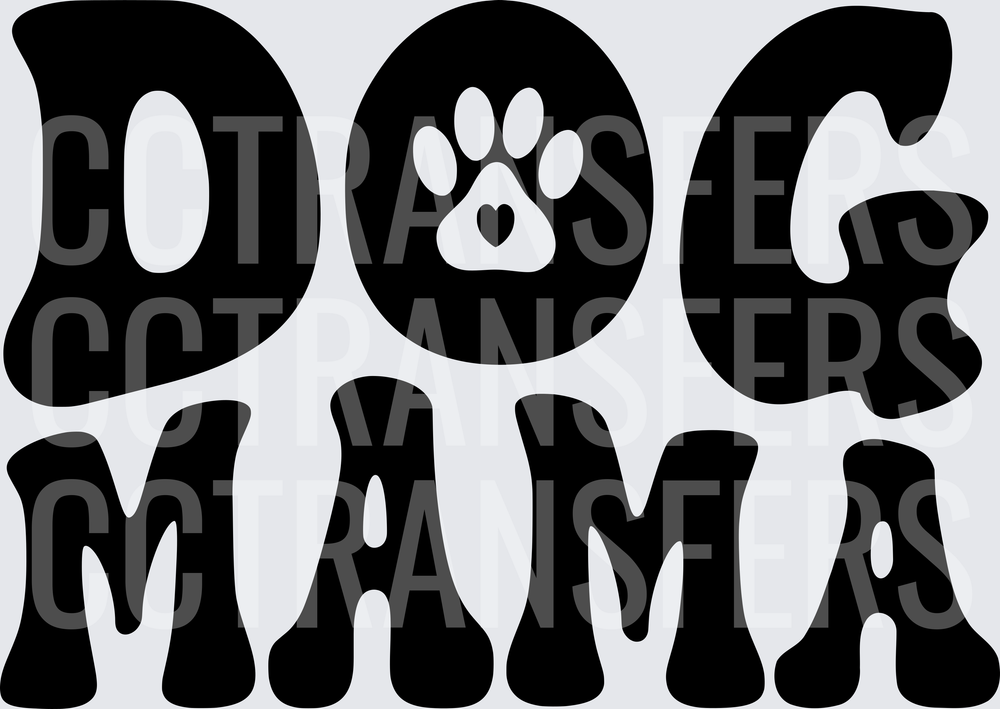Dog Mama Retro Bold Text with Paw Print Heart (DTF)