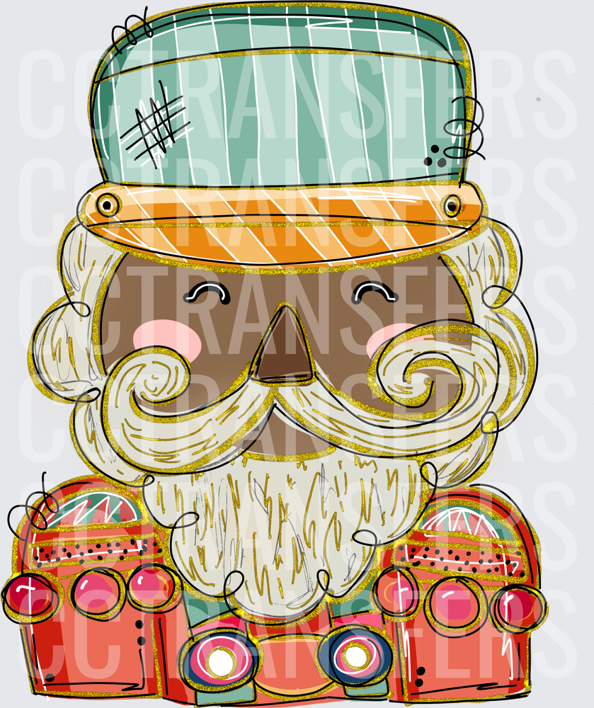 Whimsical Dark Skin Santa Curly Beard Teal Hat (DTF)