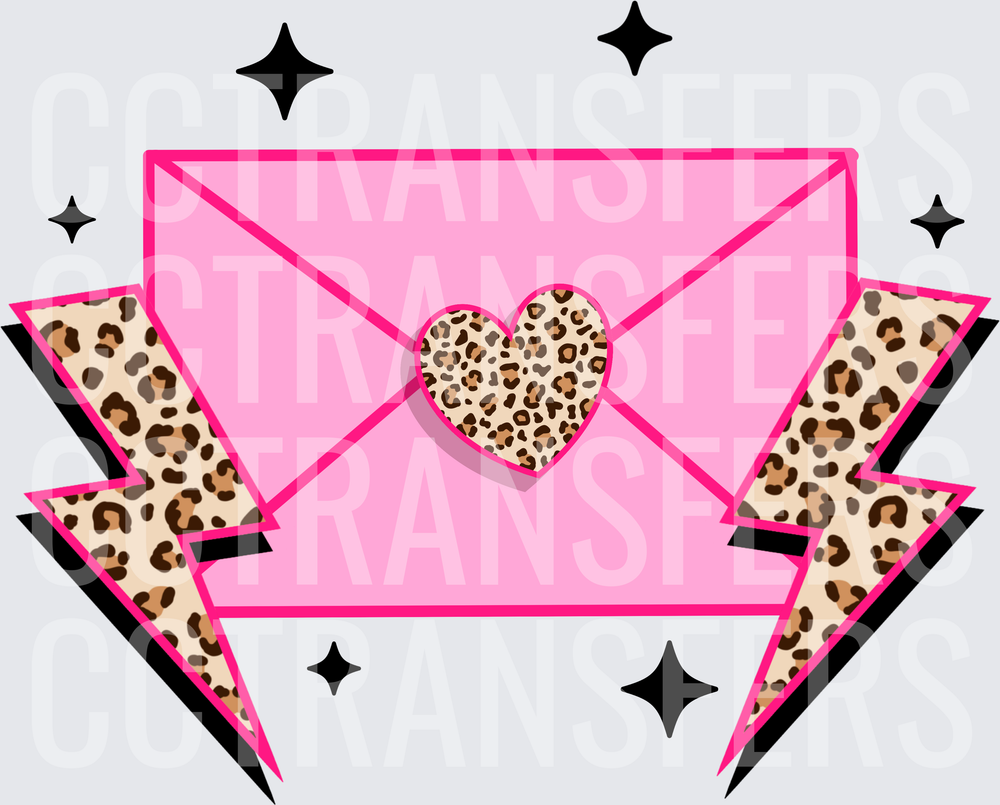 Pink Leopard Print Love Letter Lightning Bolts Stars (DTF)