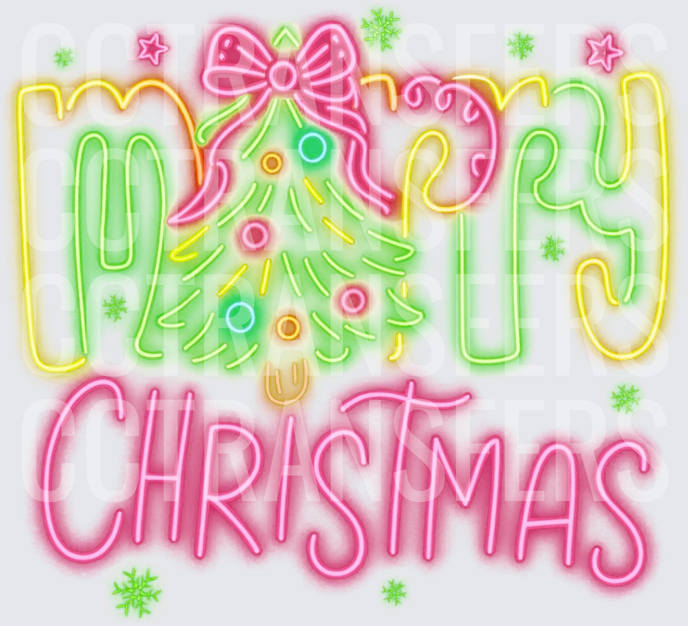 Merry Christmas Neon Glow Tree Bow Snowflakes (DTF)