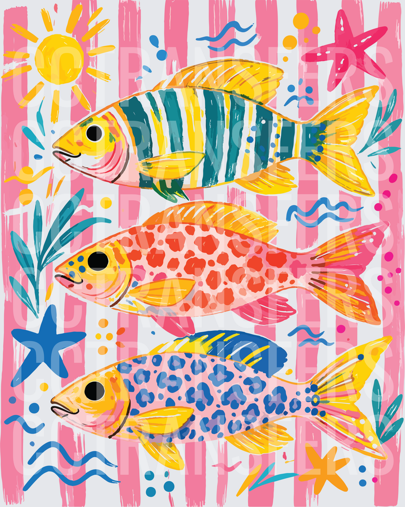 Colorful Tropical Fish Striped Pink Ocean Summer (DTF)