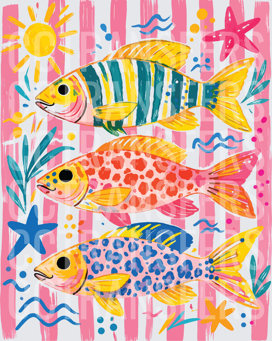 Colorful Tropical Fish Striped Pink Ocean Summer (DTF)