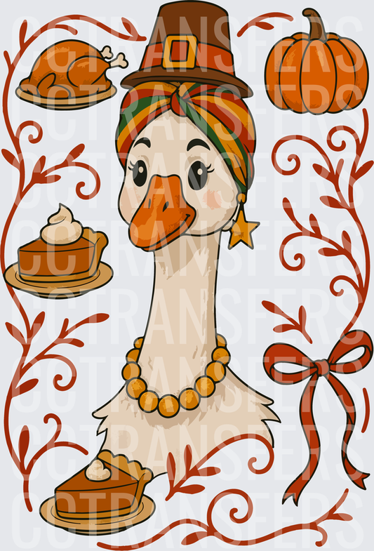 Thanksgiving Goose Pilgrim Hat Pumpkin Pie Fall Vines (DTF)