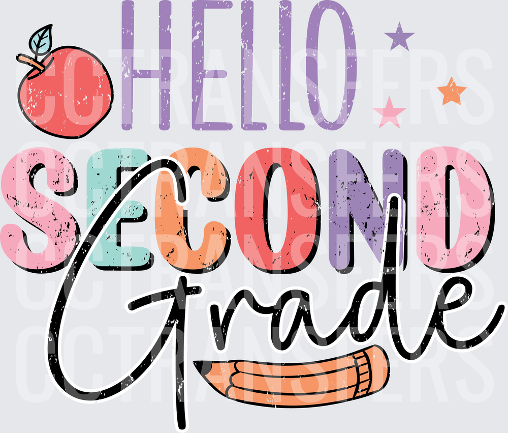 Hello Second Grade Apple Pencil Stars Back to School (DTF)