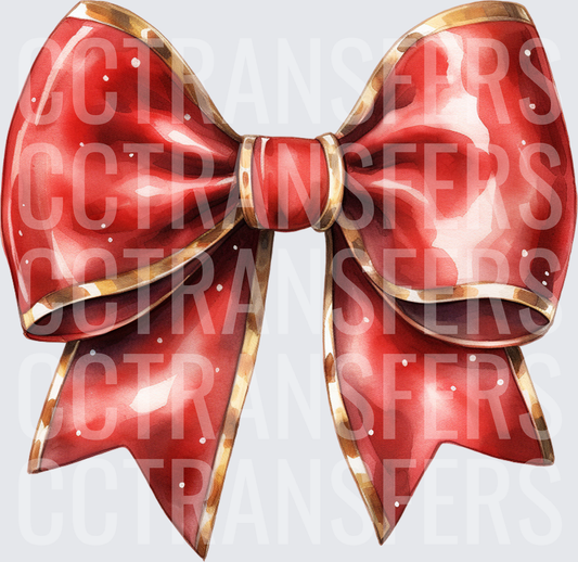 Watercolor Red & Gold Ribbon Bow with White Dots (DTF)