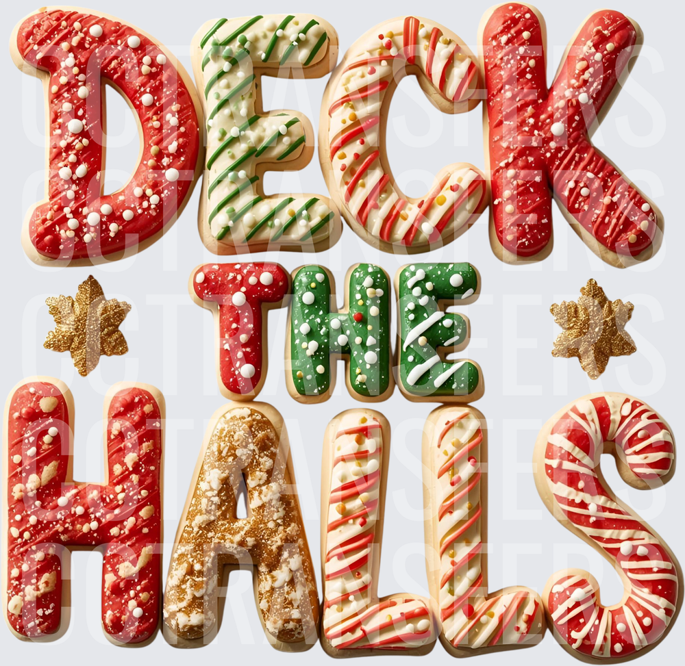 Deck The Halls Christmas Sugar Cookie Letter Typography (DTF)