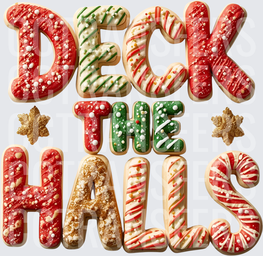 Deck The Halls Christmas Sugar Cookie Letter Typography (DTF)