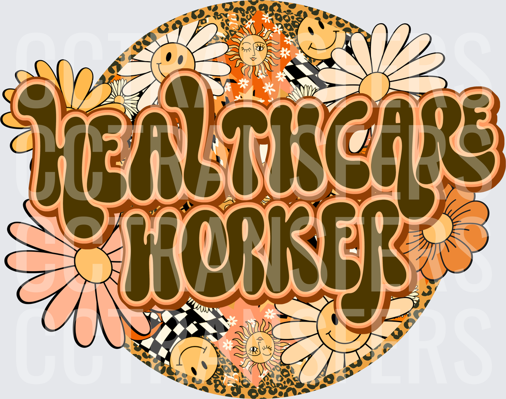 Retro Groovy Healthcare Worker Floral Leopard Sun (DTF)