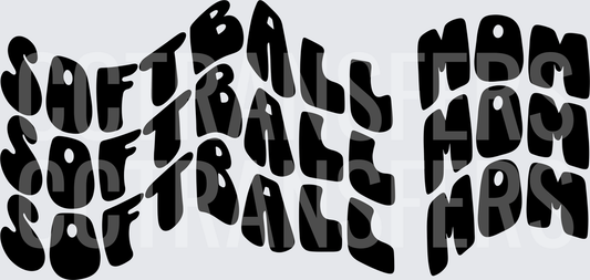 Softball Mom Retro Wavy Bubble Text Repeat Pattern (DTF)