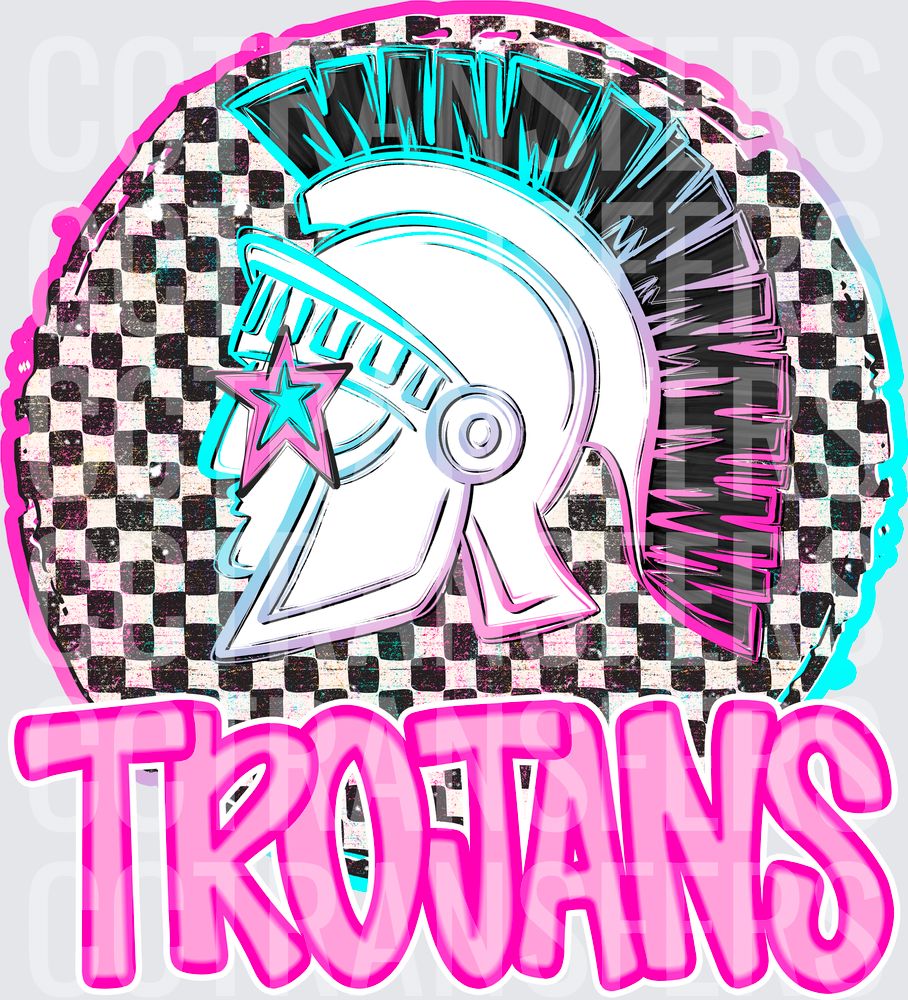 Trojans Spartan Helmet Pink Checkered Star DTF