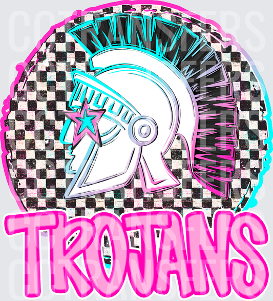 Trojans Spartan Helmet Pink Checkered Star DTF