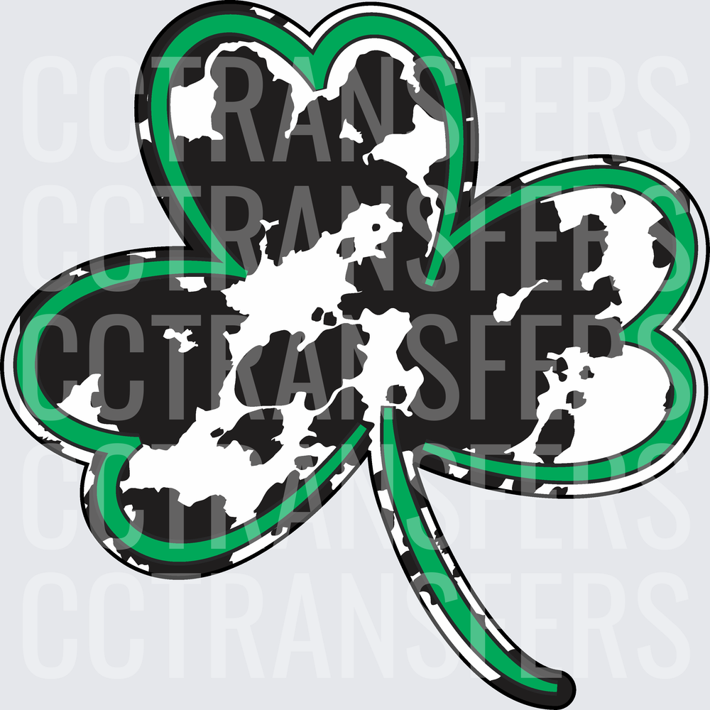 Cow Print Shamrock Green Outlined Clover (DTF)