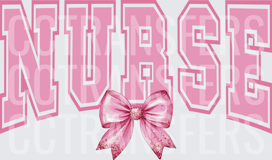 Pink Varsity Nurse Glitter Bow (DTF)