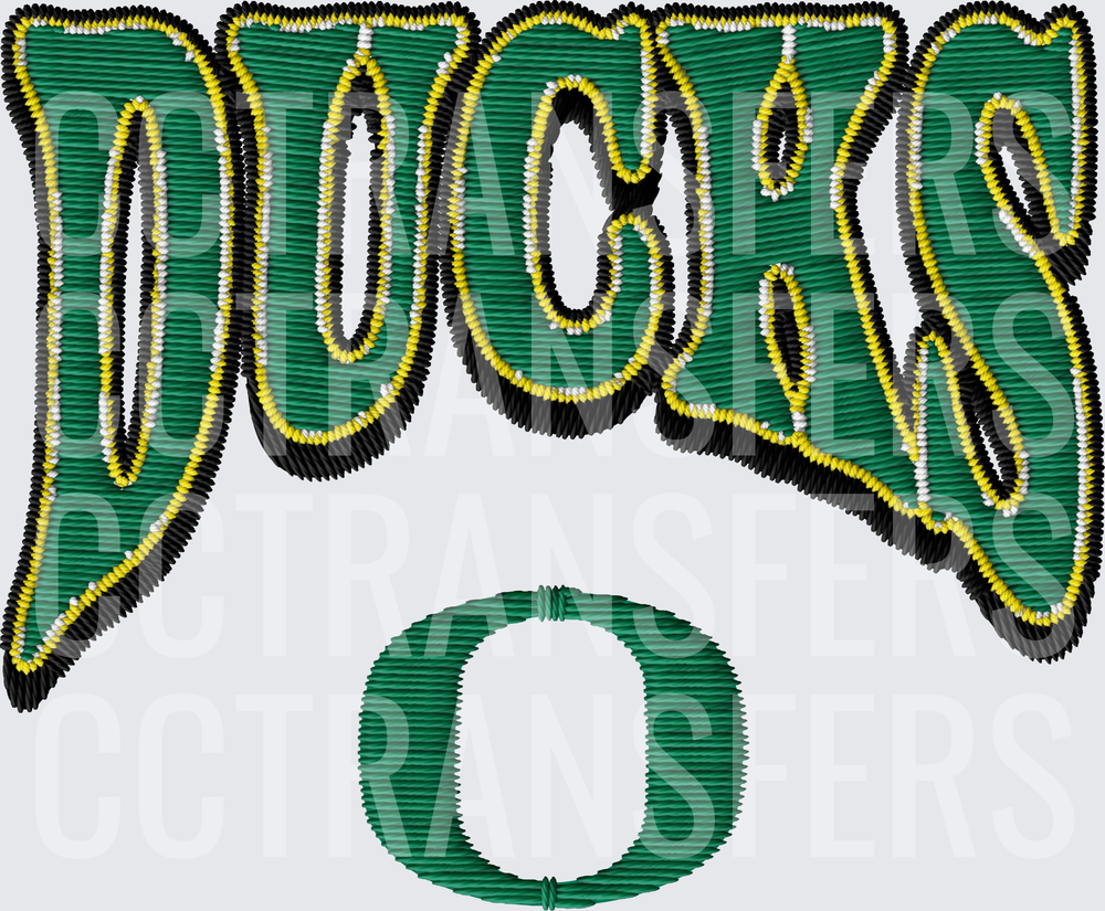Ducks Embroidery Style Green Gold Lettering with O Logo (DTF)