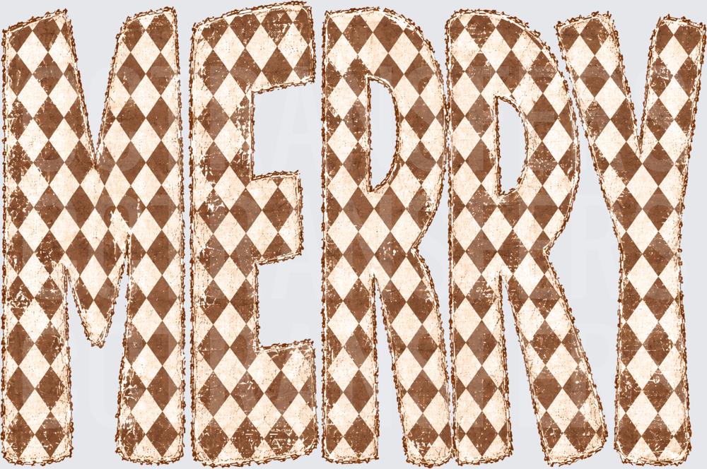 Merry Brown Cream Diamond Harlequin Pattern Word (DTF)