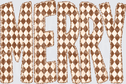 Merry Brown Cream Diamond Harlequin Pattern Word (DTF)