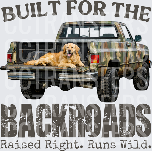 Built For The Backroads Raised Right Runs Wild Camo Truck Golden Retriever (DTF)