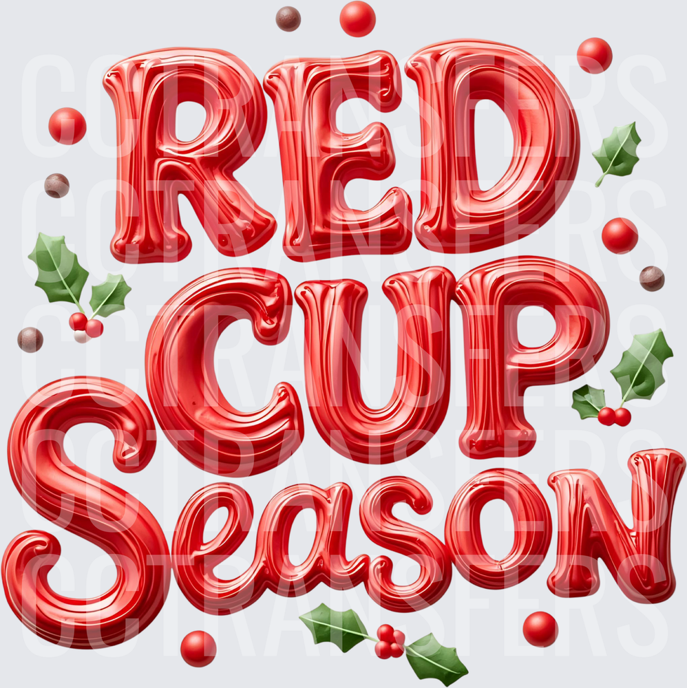 Red Cup Season Glossy Holiday Holly Berry Text (DTF)