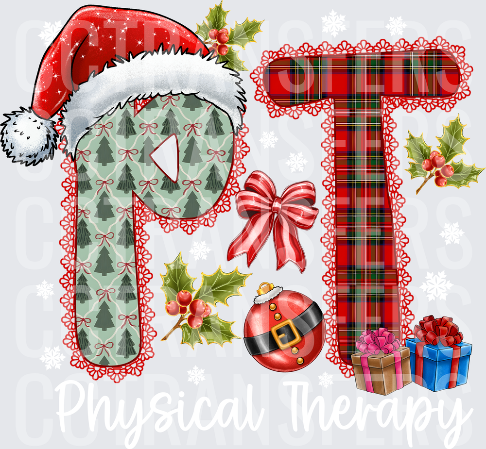 Christmas Letters PT Santa Hat Plaid Holly Ornament (DTF)