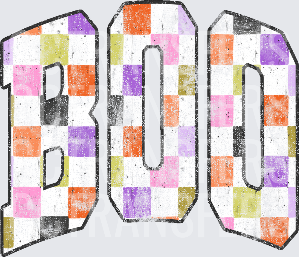 Retro Checkered BOO Halloween Varsity Letter Design (DTF)