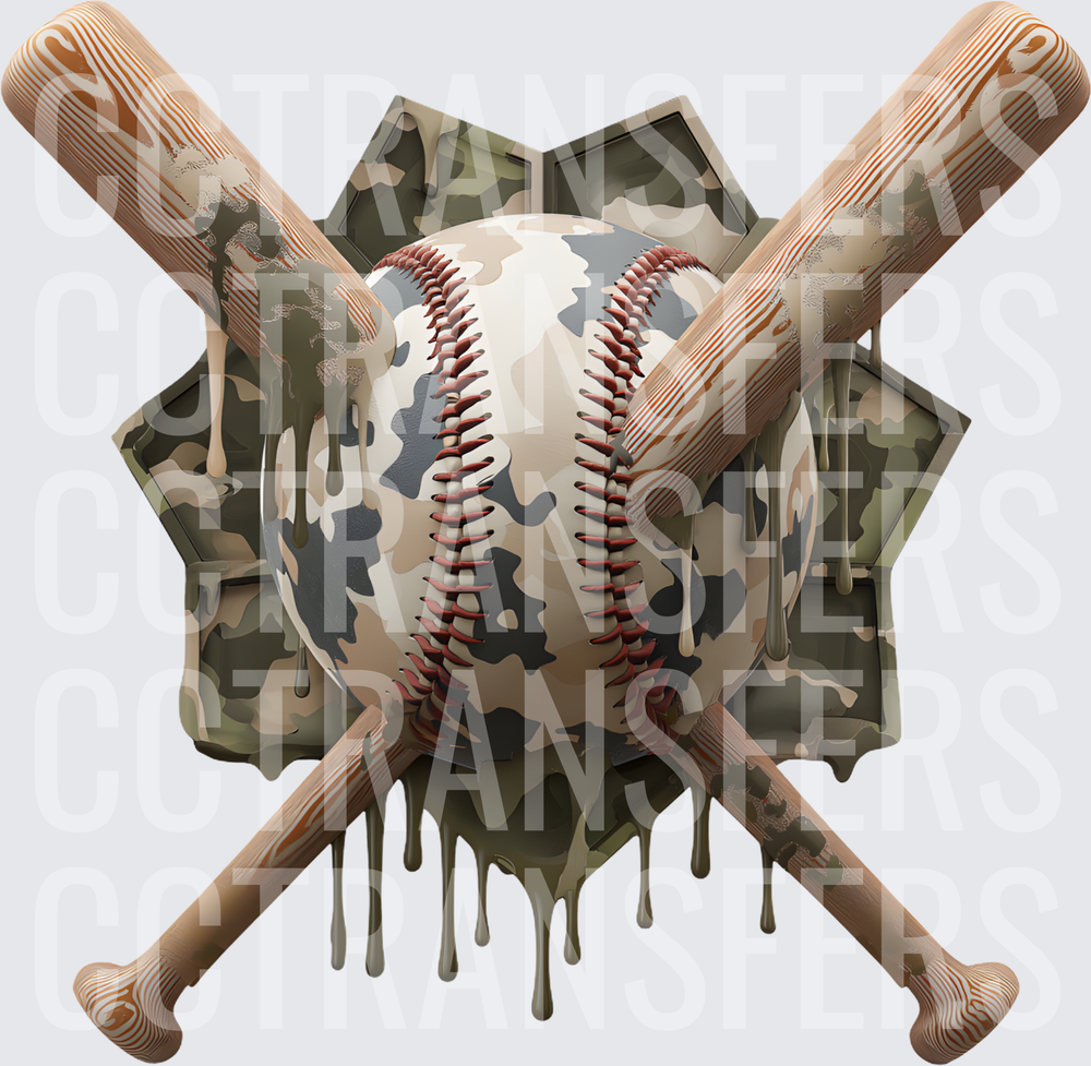 Camo Drip Baseball with Crossed Bats Star Badge (DTF)