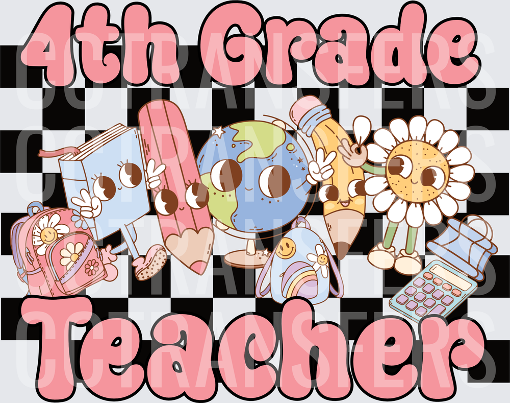 4th Grade Teacher Retro Groovy School Characters (DTF)
