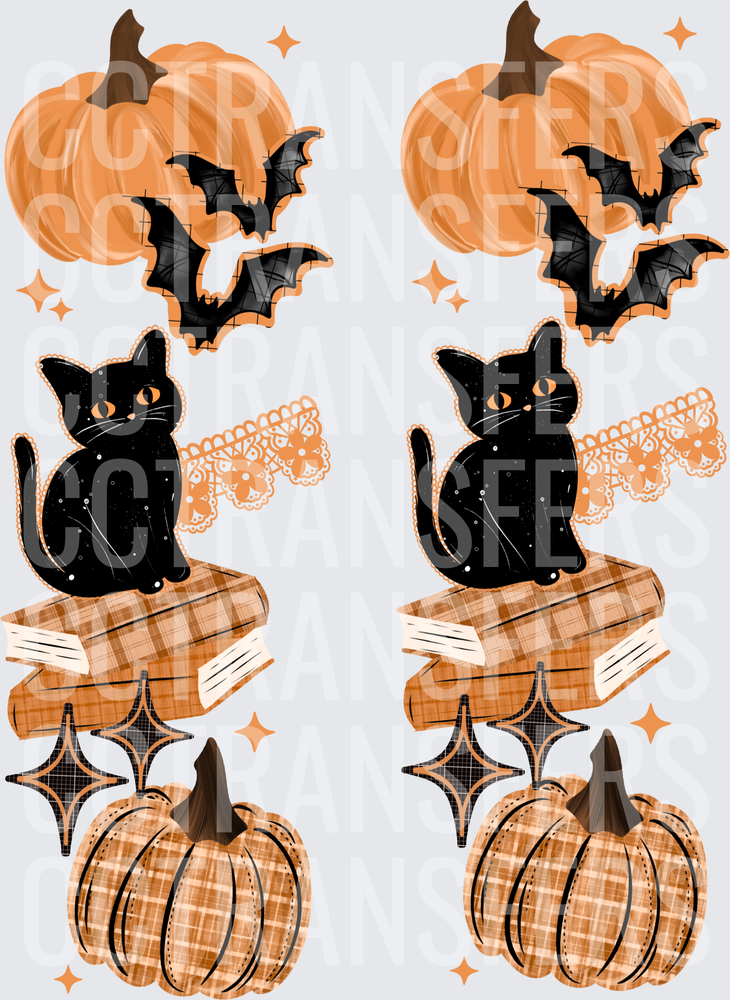 Halloween Black Cat Pumpkins Bats Plaid Books Lace (DTF)
