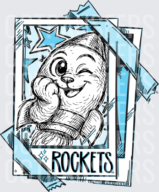 Cute Winking Cartoon Bear Rockets Sketch Card Design (DTF)