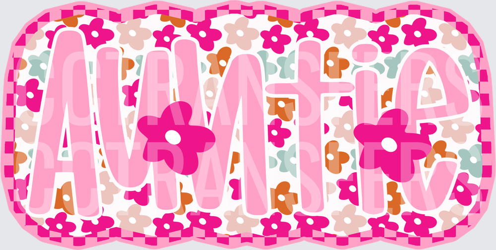 Auntie Retro Floral Checkered Pink Word Art (DTF)