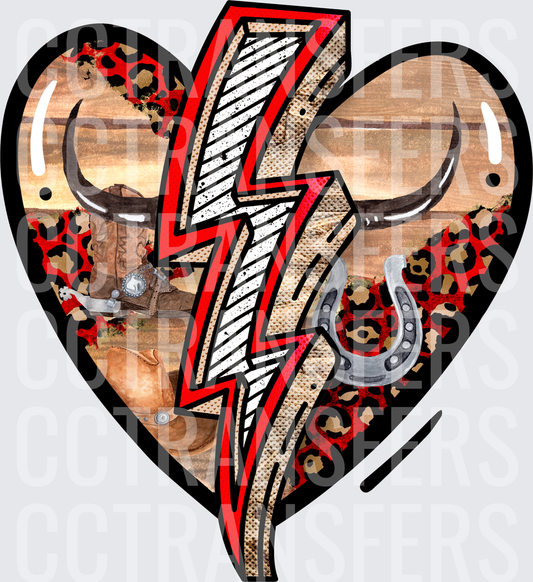 Western Heart Lightning Bolt Cowboy Boots Horseshoe Bull Skull (DTF)