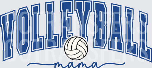 Volleyball Mama Arched Blue Varsity Letters with Ball (DTF)
