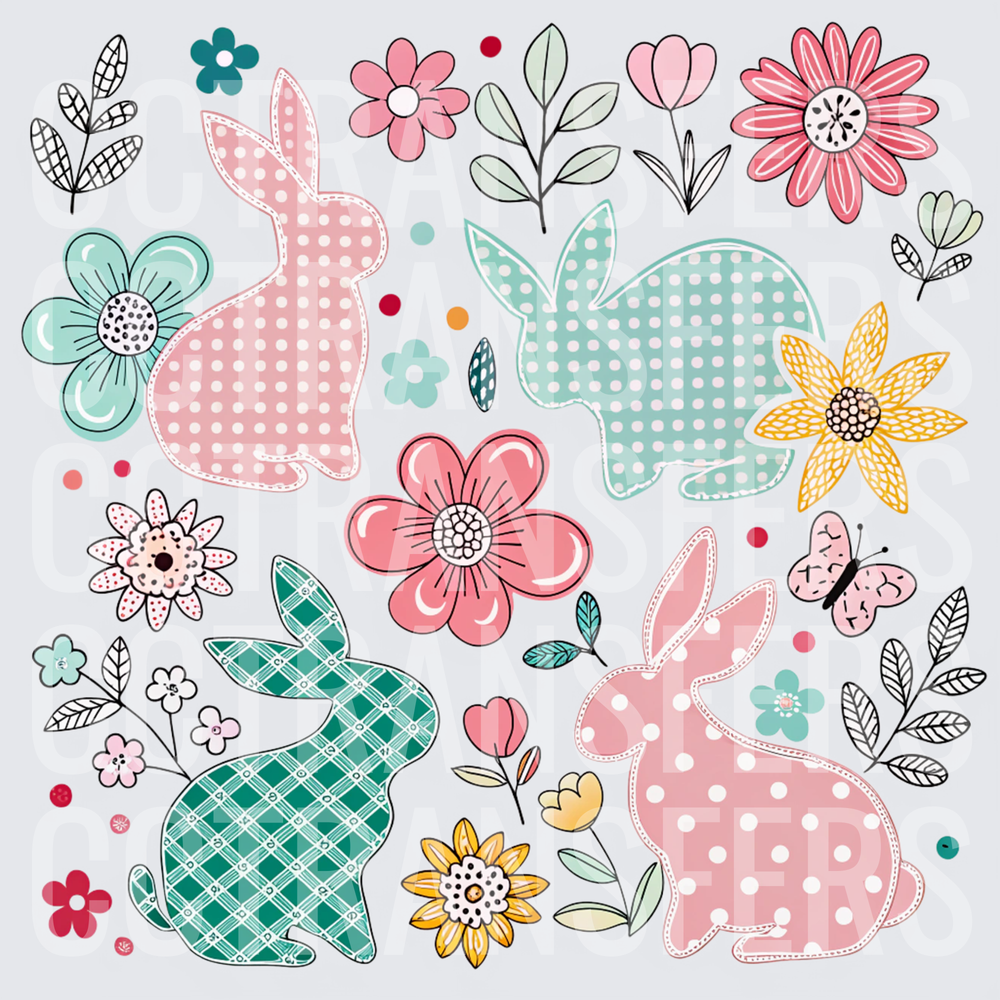 Patchwork Bunnies Spring Floral Scatter Pattern (DTF)