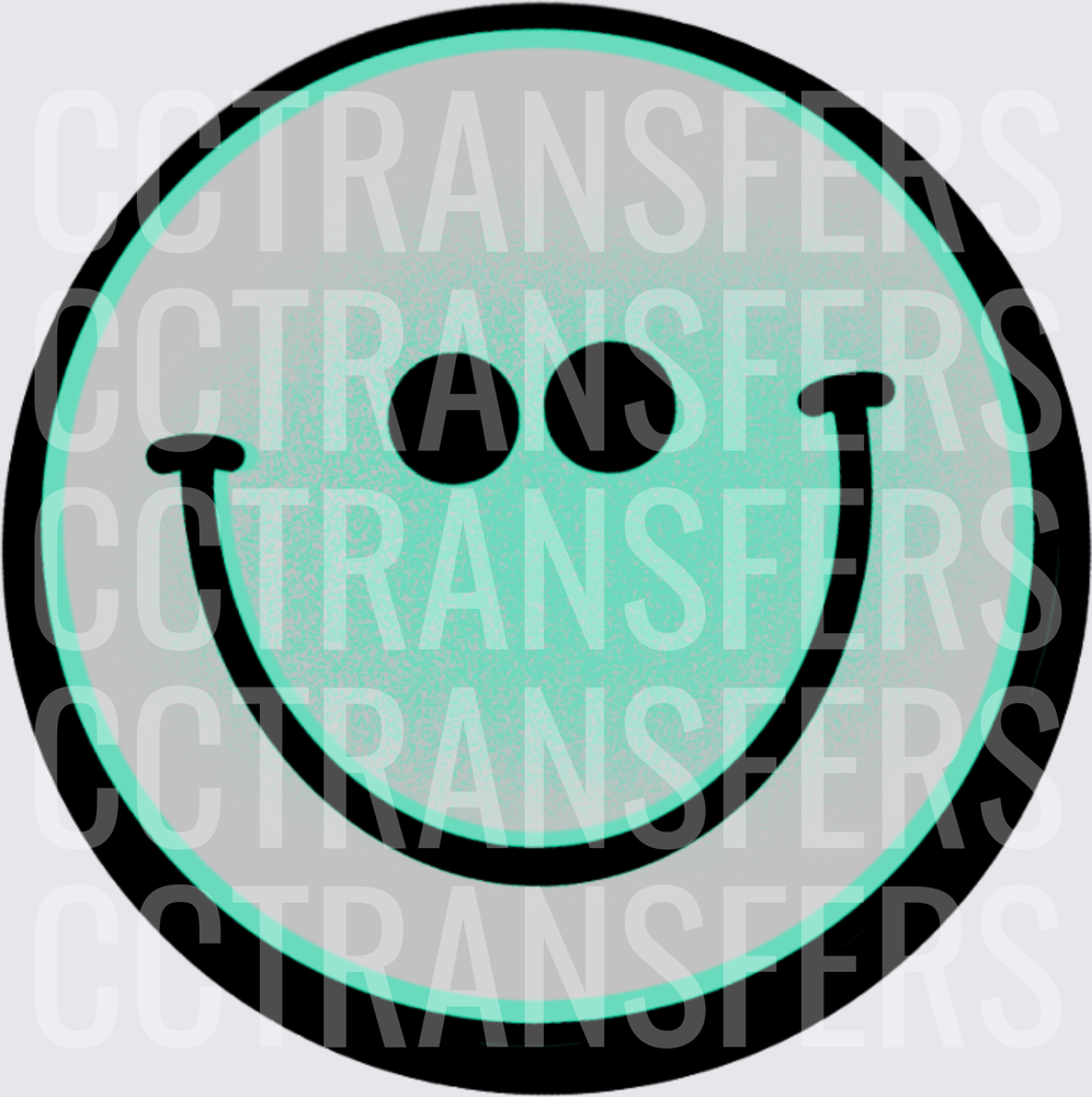 Mint Gray Retro Smiley Face Circle (DTF)