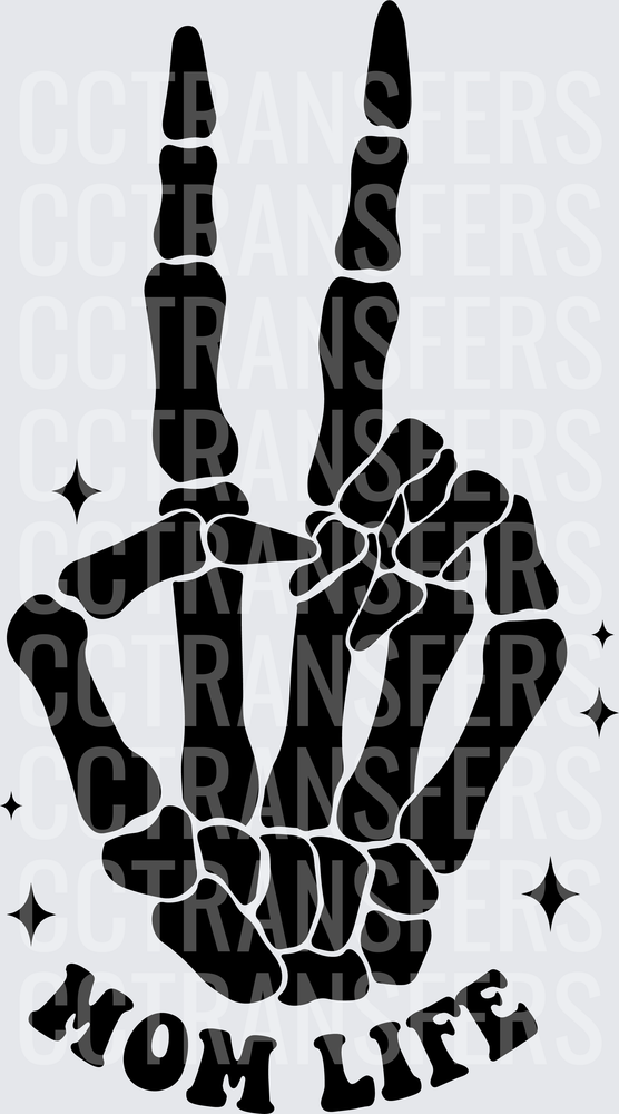 Skeleton Hand Peace Sign Mom Life Sparkles (DTF)