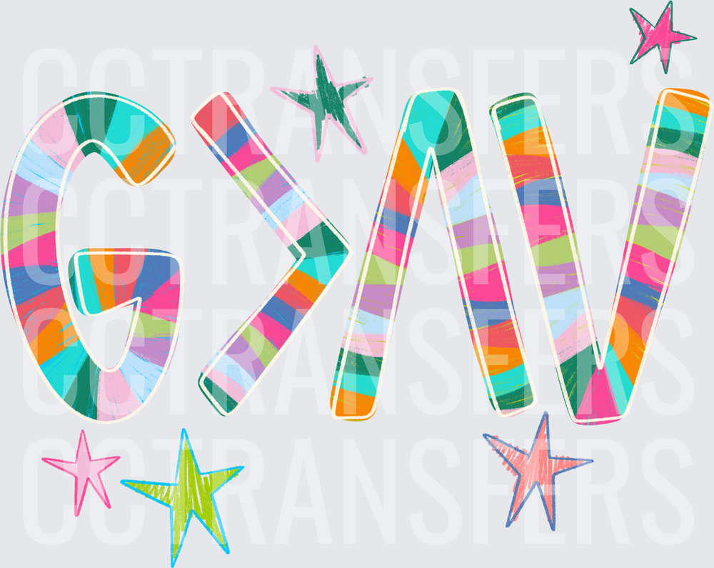 Colorful Striped GYM Lettering with Stars (DTF)