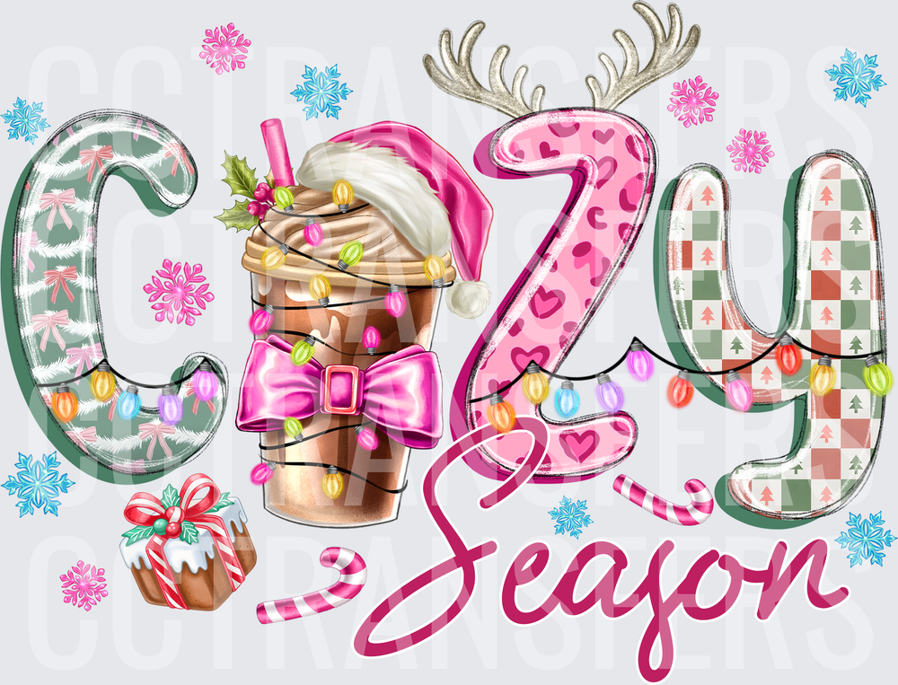 Cozy Season Christmas Coffee Cup Santa Hat Lights (DTF)