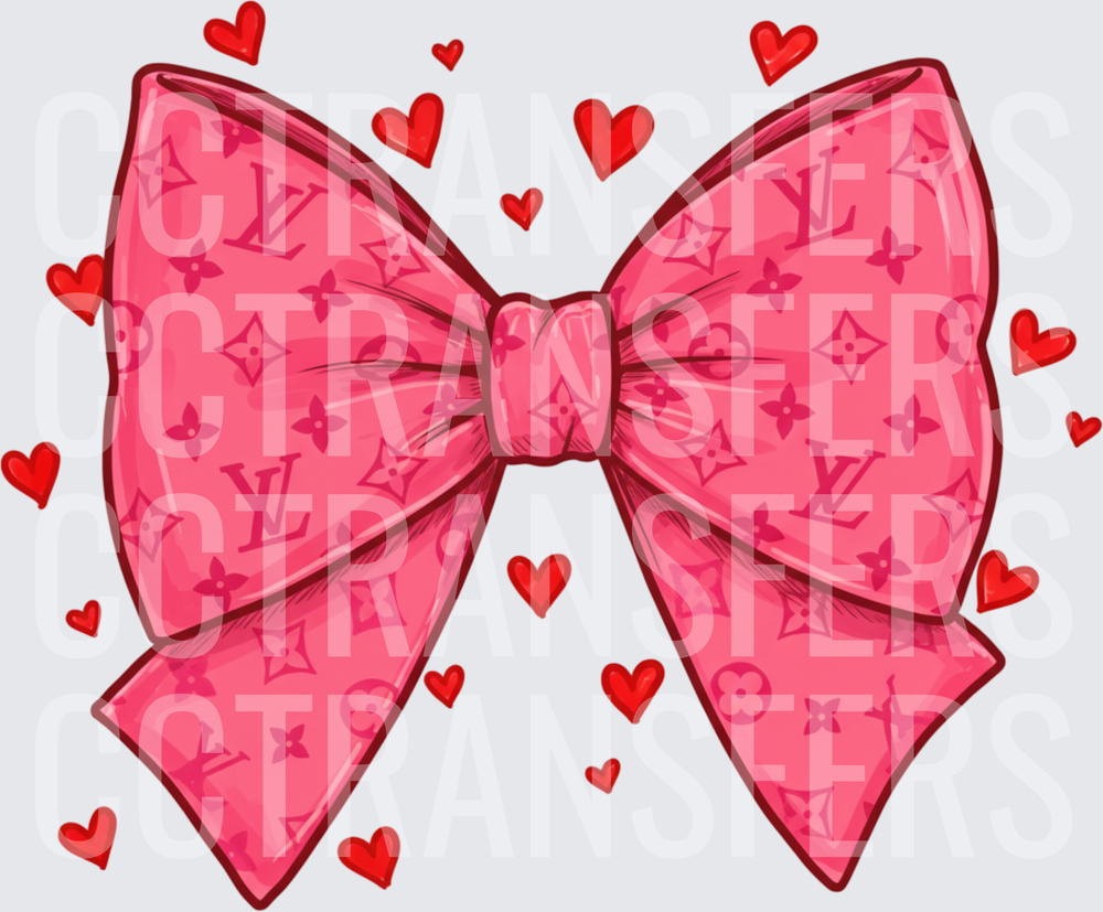 Pink Luxury Monogram Bow with Red Hearts (DTF)
